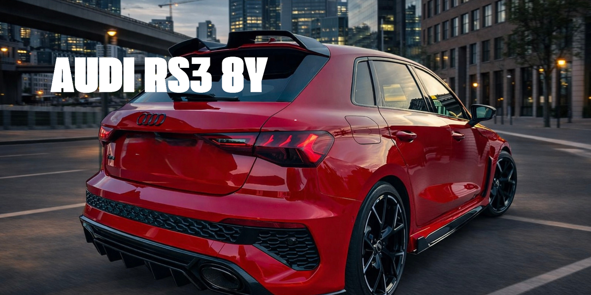 AUDI RS3 8Y with carbon body kit: fender, sides skirts, ducktail, spoiler, diffuser, mirror caps