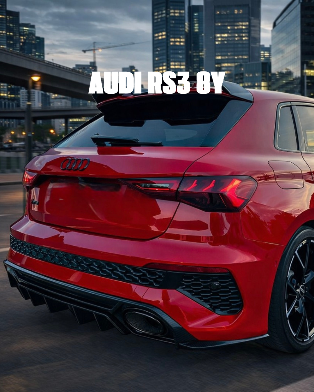 AUDI RS3 8Y with carbon body kit: fender, sides skirts, ducktail, spoiler, diffuser, mirror caps