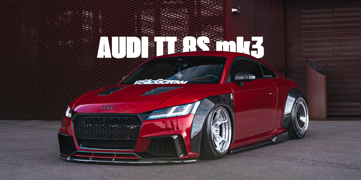 AUDI TT 8S mk3 with carbon body kit: fender, sides skirts, ducktail, spoiler, diffuser, mirror caps