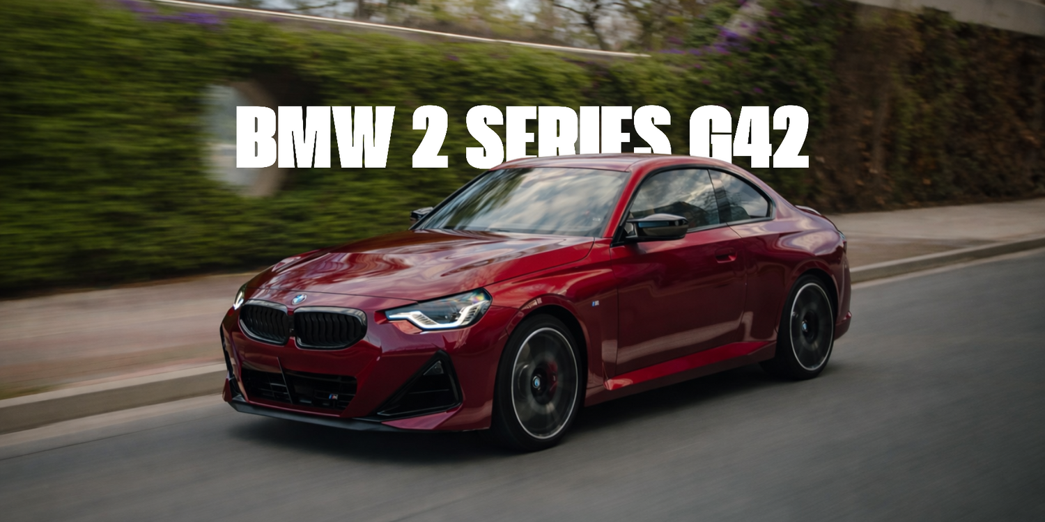 BMW 2 series G42 with carbon fiber body kit by RSI c6: fender, mirror caps, front lip, ducktail spoiler rear extractor diffuser 