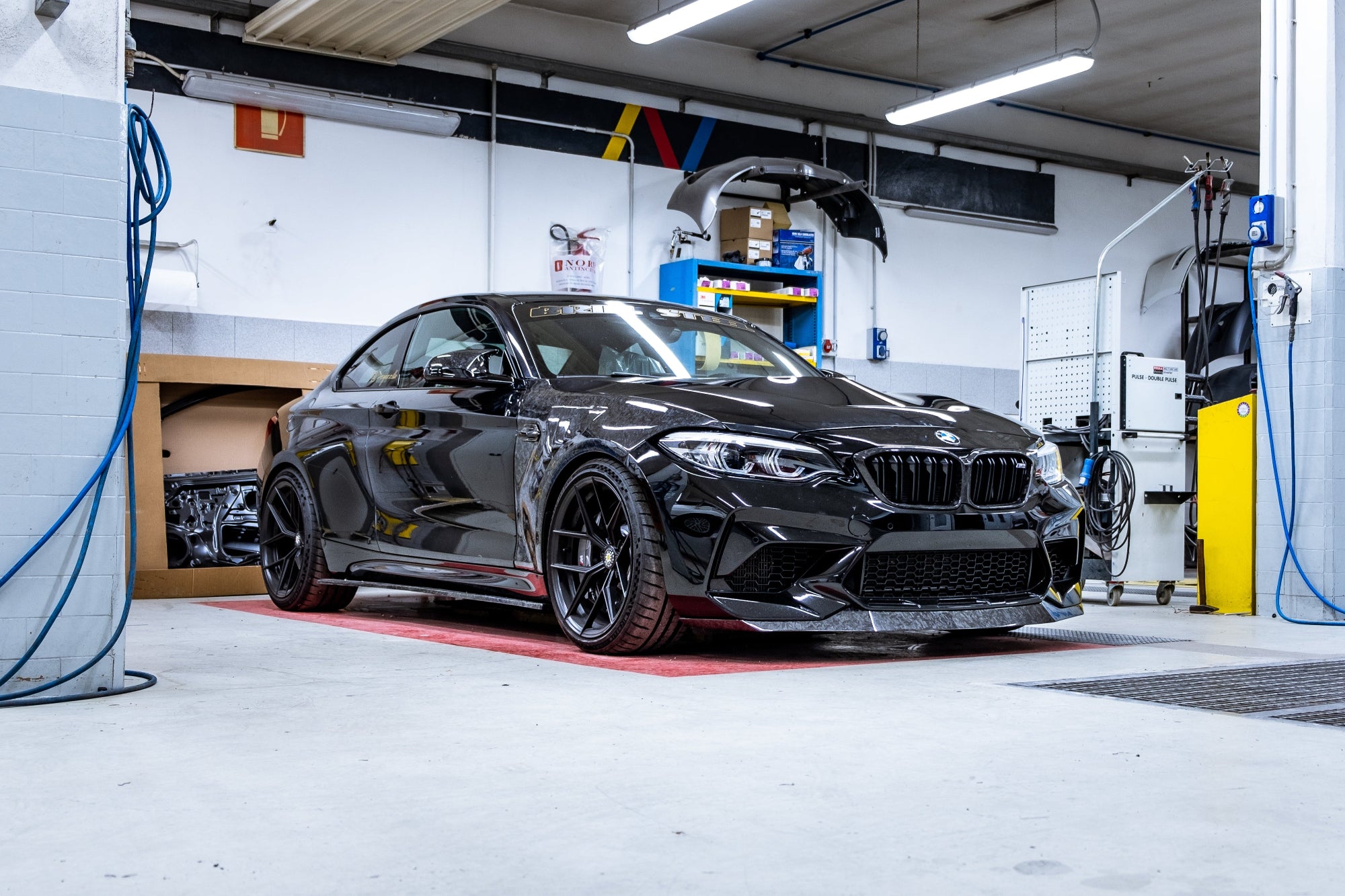 BMW M2 M2 Competition F87 with forged carbon body kit: fender, sides skirts, ducktail, spoiler, diffuser, mirror caps