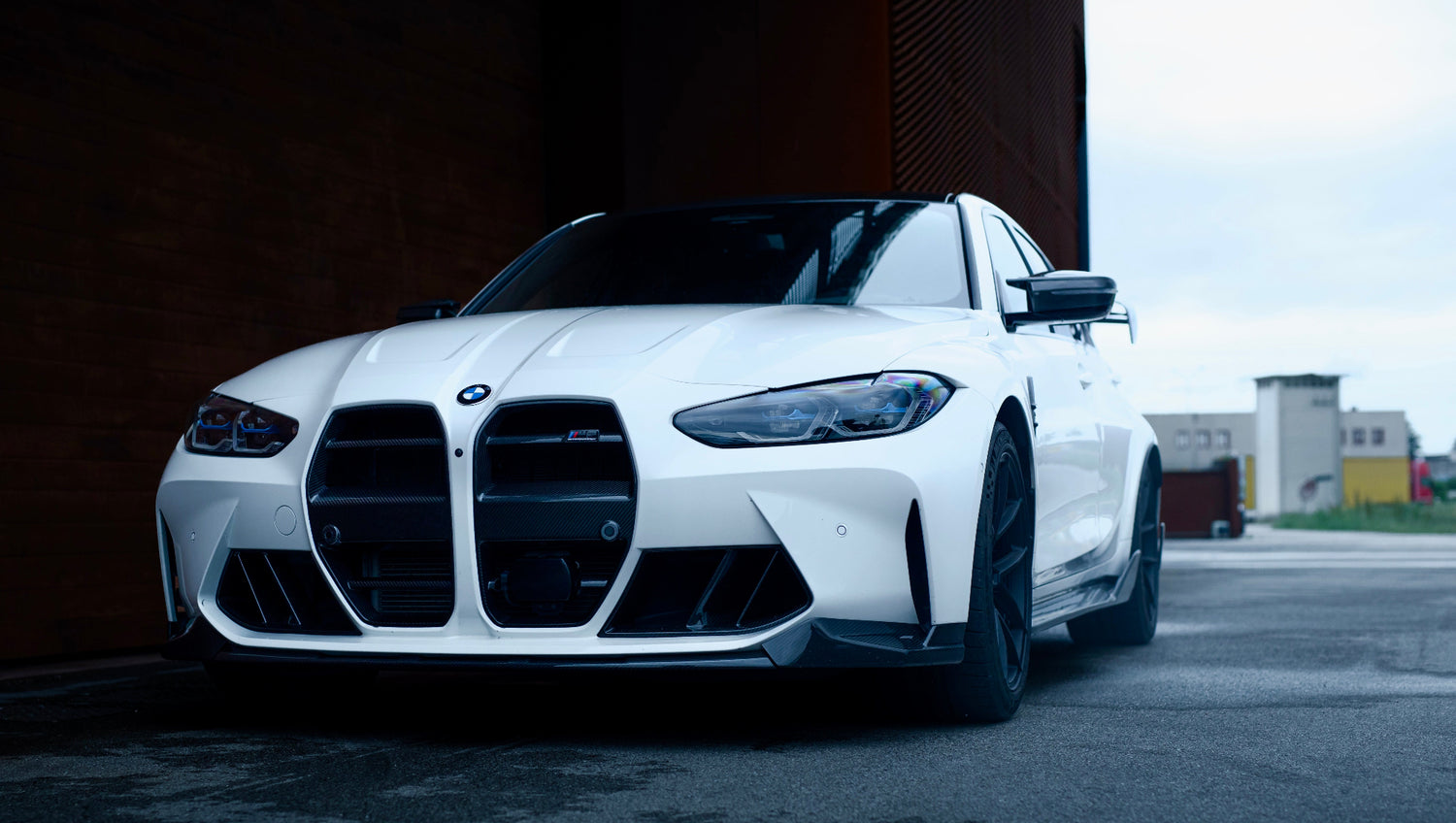 Trasformation with Carbon Fiber Body kit for BMW M3 G80 by RSI c6: sides skirts, front lip, diffuser, wide arches, wide fender, spoiler and other more