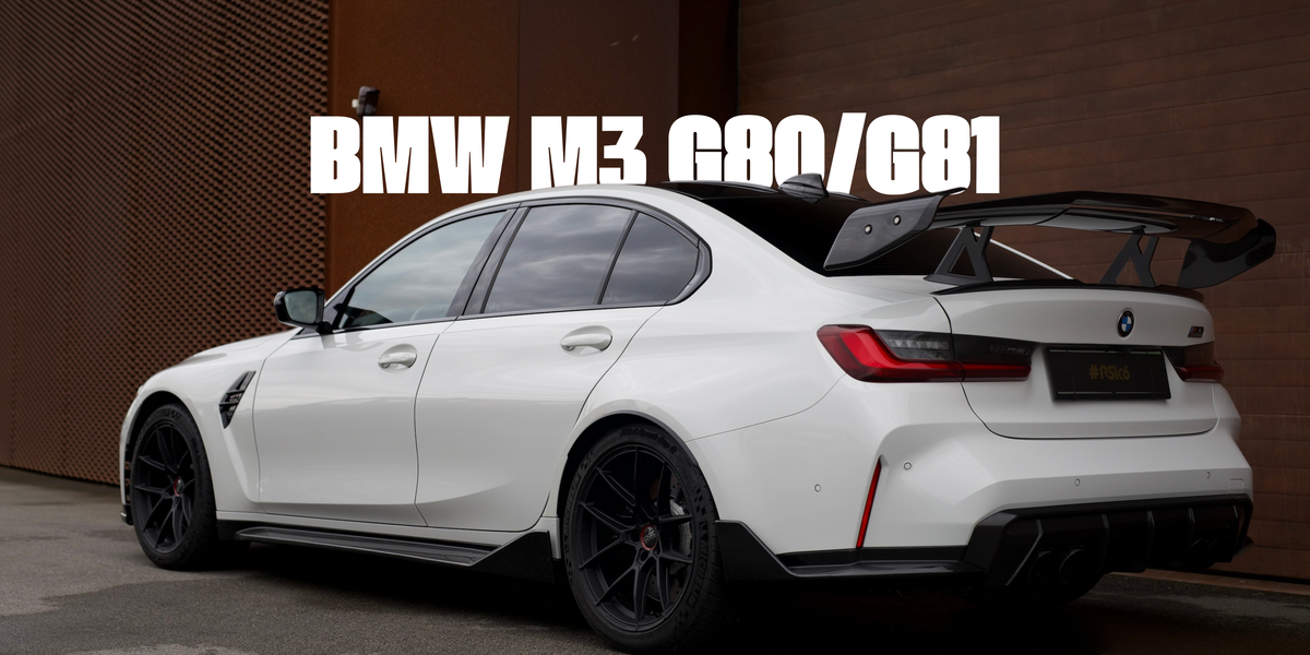 BMW M3 G80 / G81 with forged carbon body kit: fender, sides skirts, ducktail, spoiler, diffuser, mirror caps
