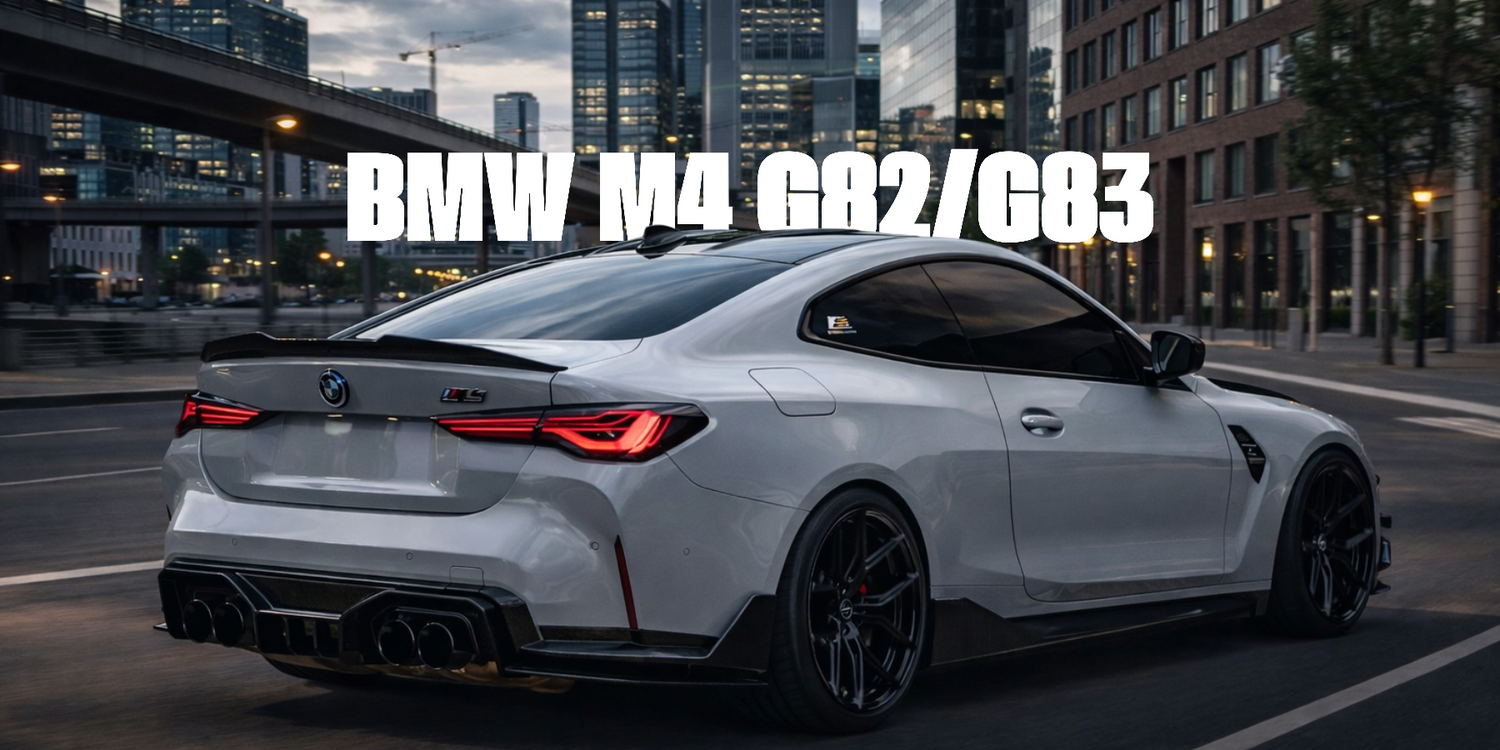 BMW M4 G82 / G83 with forged carbon body kit: fender, sides skirts, ducktail, spoiler, diffuser, mirror caps