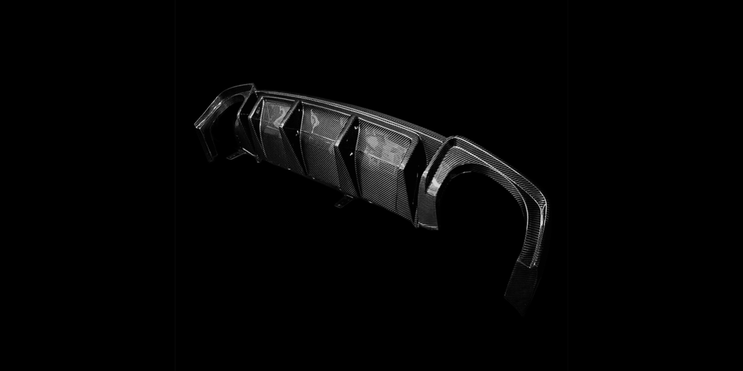 Carbon fiber rear diffuser made in Italy for aerodynamic performance and stability