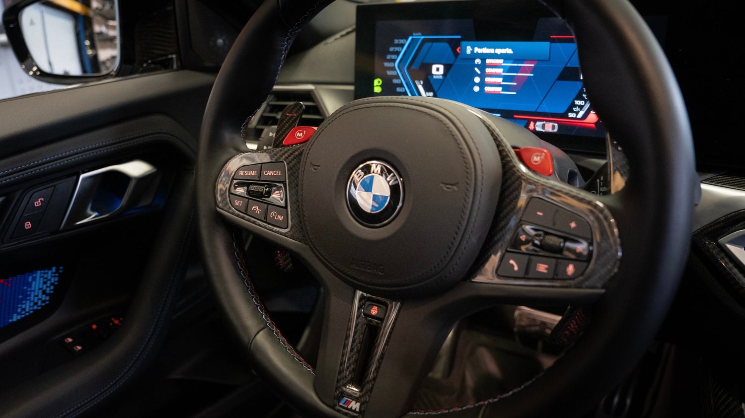 Carbon fiber steering wheel trims and magnetic paddle shifter for BMW M2 G87 by RSI c6