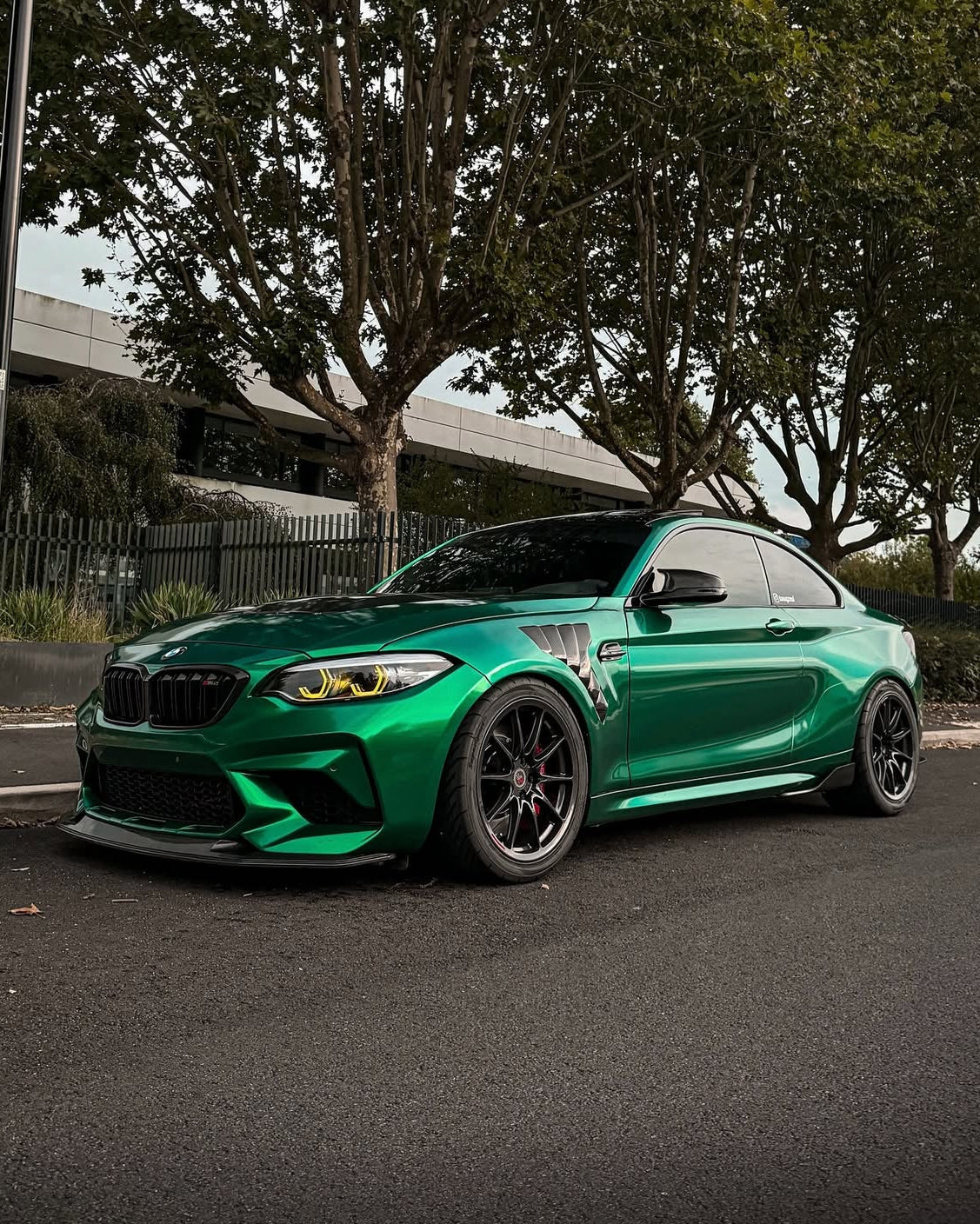 BMW M2 F87 with carbon fiber body kit by RSI c6: fender, mirror caps, front lip, ducktail spoiler rear extractor diffuser 