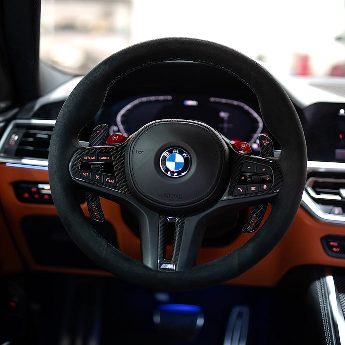 Carbon fiber steering wheel trims and carbon fiber magnetic paddle for BMW 