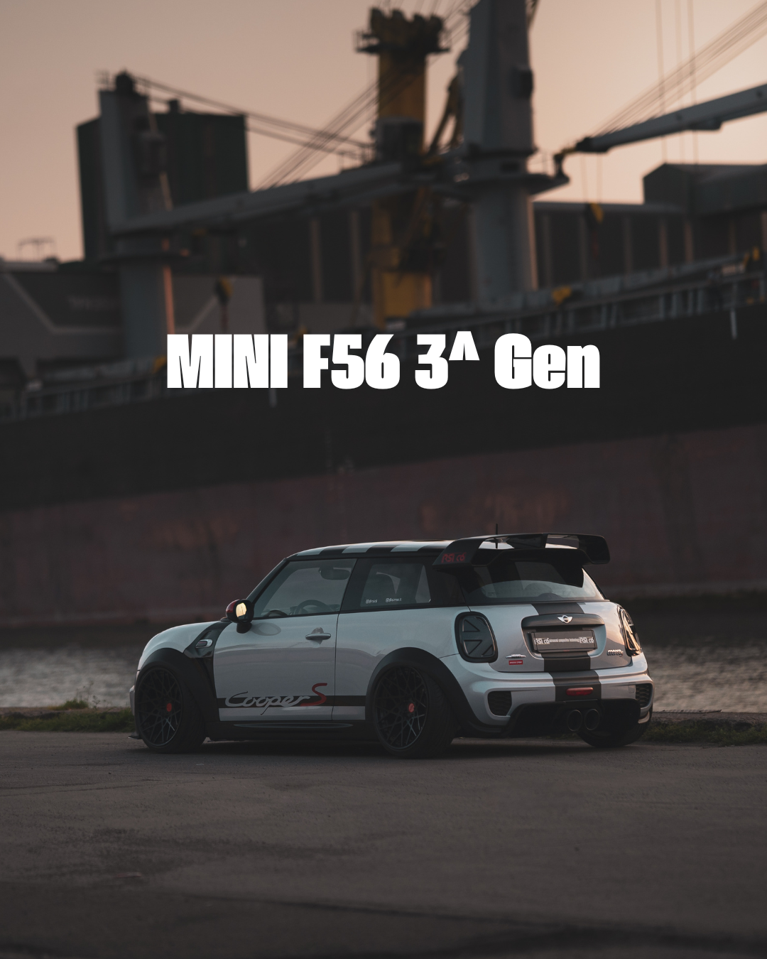 MINI F56 F57 GP3 with forged carbon fiber body kit: fender, sides skirts, ducktail, spoiler, diffuser, mirror caps