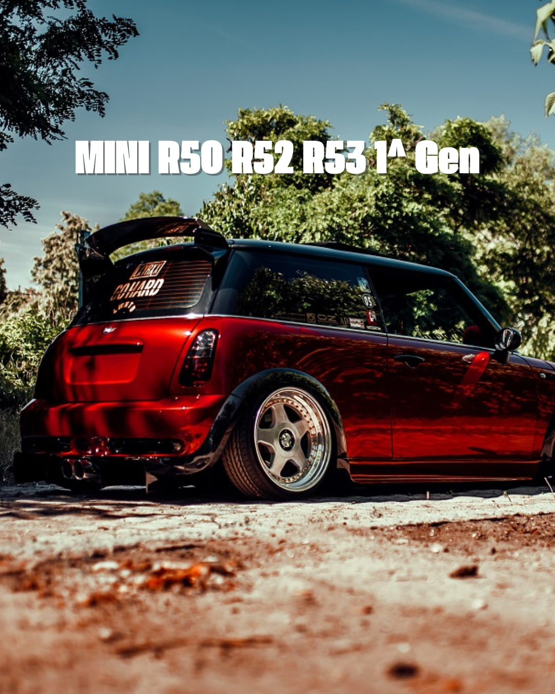 MINI R50 R52 R53 with forged carbon fiber body kit: fender, sides skirts, ducktail, spoiler, diffuser, mirror caps