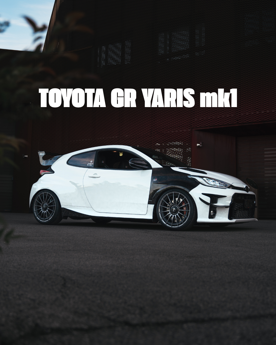 Toyota GR YARIS mk1 with forged carbon fiber body kit: fender, sides skirts, ducktail, spoiler, diffuser, mirror caps